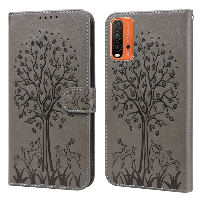 Estuche para teléfono de cuero con tapa prensada con patrón de árbol y ciervo, For Nokia 3.4 / 5.4, For Nokia G20 / G10 / 6.3, For Sony Xperia 10 III, For Xiaomi Redmi Note 10 Lite, For Xiaomi Redmi 9T / 9 Power, For Xiaomi Redmi 10                    ...