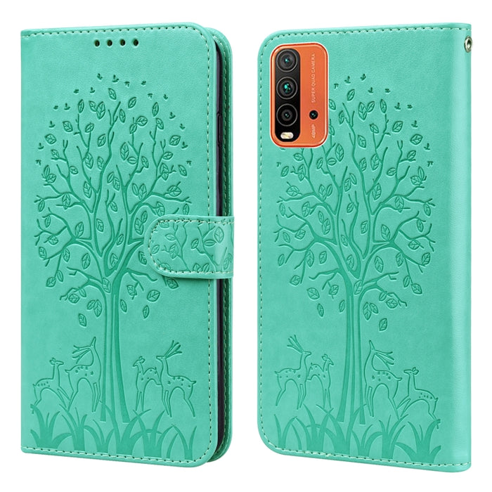 Estuche para teléfono de cuero con tapa prensada con patrón de árbol y ciervo, For Nokia 3.4 / 5.4, For Nokia G20 / G10 / 6.3, For Sony Xperia 10 III, For Xiaomi Redmi Note 10 Lite, For Xiaomi Redmi 9T / 9 Power, For Xiaomi Redmi 10                    ...