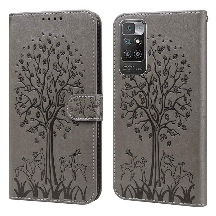 Estuche para teléfono de cuero con tapa prensada con patrón de árbol y ciervo, For Nokia 3.4 / 5.4, For Nokia G20 / G10 / 6.3, For Sony Xperia 10 III, For Xiaomi Redmi Note 10 Lite, For Xiaomi Redmi 9T / 9 Power, For Xiaomi Redmi 10                    ...