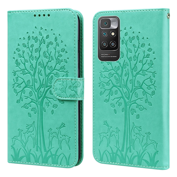 Estuche para teléfono de cuero con tapa prensada con patrón de árbol y ciervo, For Nokia 3.4 / 5.4, For Nokia G20 / G10 / 6.3, For Sony Xperia 10 III, For Xiaomi Redmi Note 10 Lite, For Xiaomi Redmi 9T / 9 Power, For Xiaomi Redmi 10                    ...