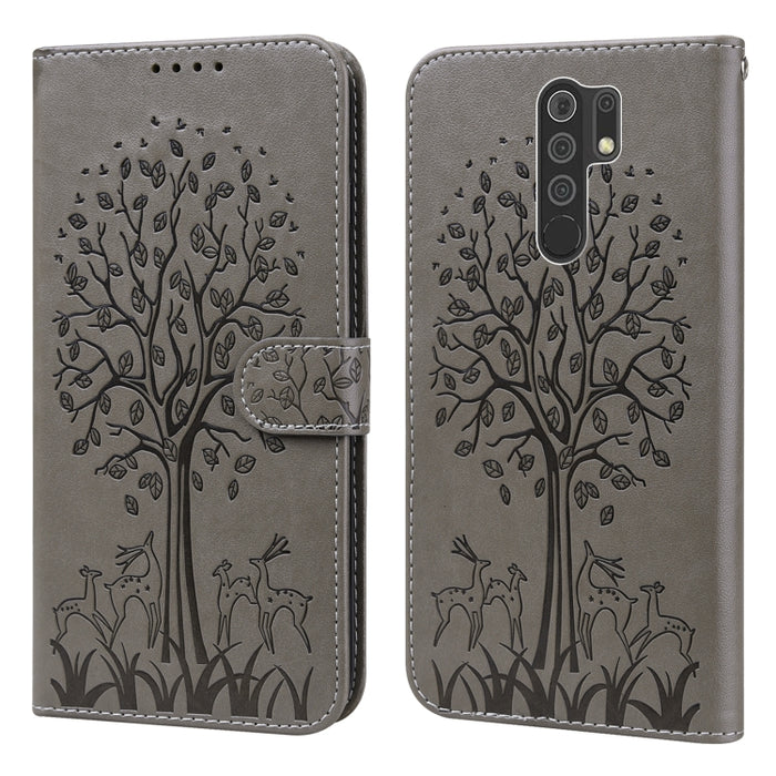 Estuche para teléfono de cuero con tapa prensada con patrón de árbol y ciervo, For Nokia 3.4 / 5.4, For Nokia G20 / G10 / 6.3, For Sony Xperia 10 III, For Xiaomi Redmi Note 10 Lite, For Xiaomi Redmi 9T / 9 Power, For Xiaomi Redmi 10                    ...