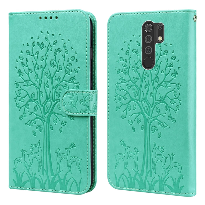 Estuche para teléfono de cuero con tapa prensada con patrón de árbol y ciervo, For Nokia 3.4 / 5.4, For Nokia G20 / G10 / 6.3, For Sony Xperia 10 III, For Xiaomi Redmi Note 10 Lite, For Xiaomi Redmi 9T / 9 Power, For Xiaomi Redmi 10                    ...