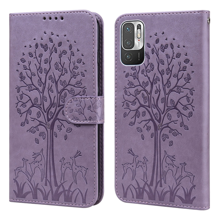 Estuche para teléfono de cuero con tapa prensada con patrón de árbol y ciervo, For Nokia 3.4 / 5.4, For Nokia G20 / G10 / 6.3, For Sony Xperia 10 III, For Xiaomi Redmi Note 10 Lite, For Xiaomi Redmi 9T / 9 Power, For Xiaomi Redmi 10                    ...