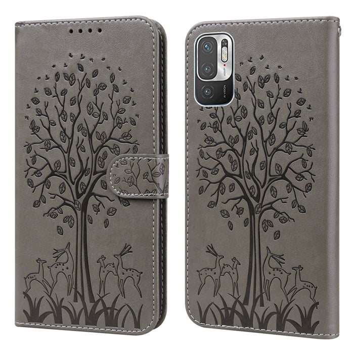 Estuche para teléfono de cuero con tapa prensada con patrón de árbol y ciervo, For Nokia 3.4 / 5.4, For Nokia G20 / G10 / 6.3, For Sony Xperia 10 III, For Xiaomi Redmi Note 10 Lite, For Xiaomi Redmi 9T / 9 Power, For Xiaomi Redmi 10                    ...