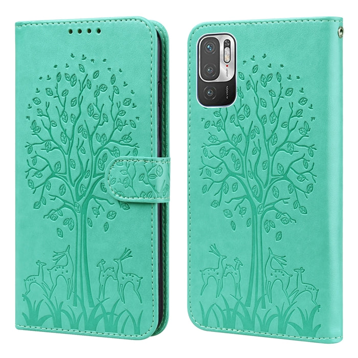 Estuche para teléfono de cuero con tapa prensada con patrón de árbol y ciervo, For Nokia 3.4 / 5.4, For Nokia G20 / G10 / 6.3, For Sony Xperia 10 III, For Xiaomi Redmi Note 10 Lite, For Xiaomi Redmi 9T / 9 Power, For Xiaomi Redmi 10                    ...