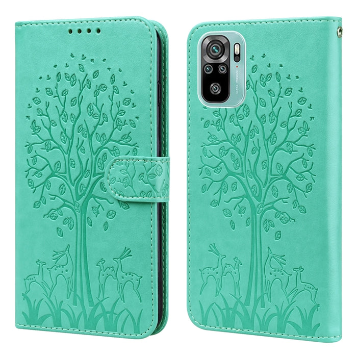 Estuche para teléfono de cuero con tapa prensada con patrón de árbol y ciervo, For Nokia 3.4 / 5.4, For Nokia G20 / G10 / 6.3, For Sony Xperia 10 III, For Xiaomi Redmi Note 10 Lite, For Xiaomi Redmi 9T / 9 Power, For Xiaomi Redmi 10                    ...