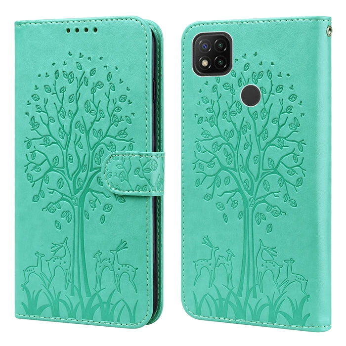 Estuche para teléfono de cuero con tapa prensada con patrón de árbol y ciervo, For Nokia 3.4 / 5.4, For Nokia G20 / G10 / 6.3, For Sony Xperia 10 III, For Xiaomi Redmi Note 10 Lite, For Xiaomi Redmi 9T / 9 Power, For Xiaomi Redmi 10                    ...