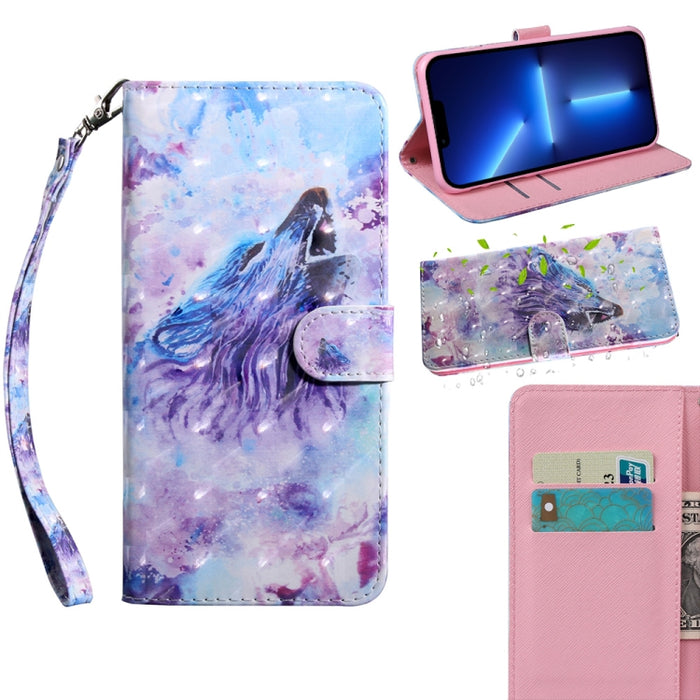 Estuche para teléfono de cuero con dibujo coloreado con patrón de pintura 3D