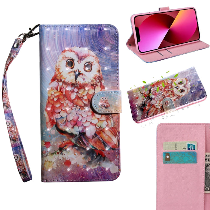 Estuche para teléfono de cuero con dibujo coloreado con patrón de pintura 3D