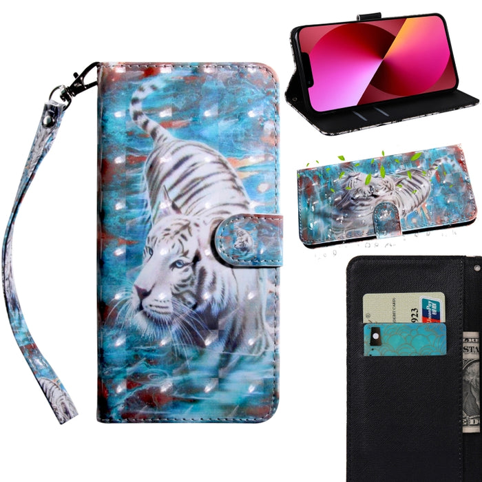 Estuche para teléfono de cuero con dibujo coloreado con patrón de pintura 3D