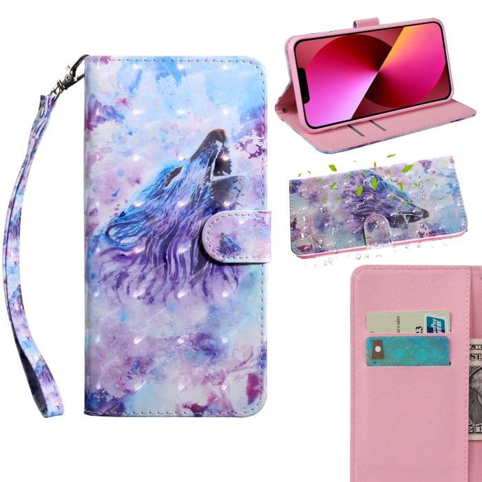 Estuche para teléfono de cuero con dibujo coloreado con patrón de pintura 3D