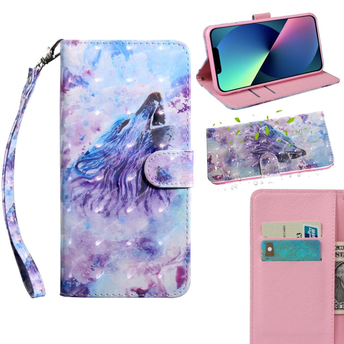 Estuche para teléfono de cuero con dibujo coloreado con patrón de pintura 3D