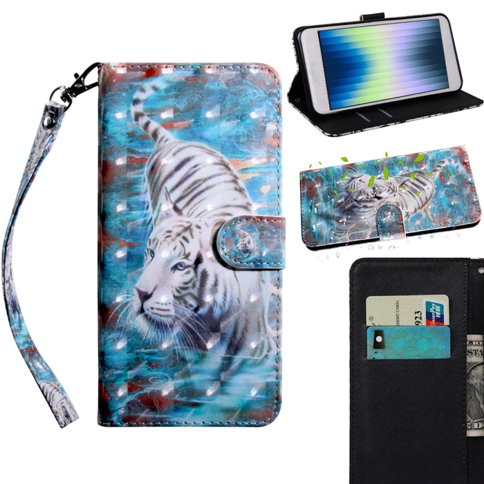 Estuche para teléfono de cuero con dibujo coloreado con patrón de pintura 3D
