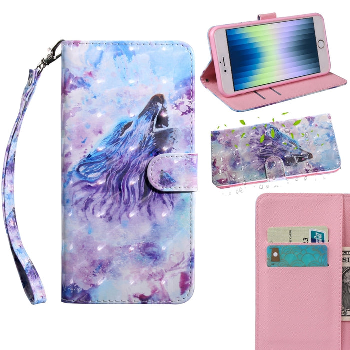 Estuche para teléfono de cuero con dibujo coloreado con patrón de pintura 3D
