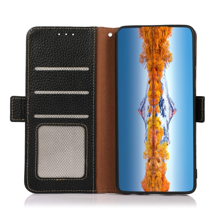 KHAZNEH Side-Magnetic Litchi Genuine Leather RFID Phone Case, For Xiaomi Poco X4 Pro 5G, For OPPO Find X5 Pro, For TCL 30 5G / 30 Plus 5G, For Wiko Y52, For OPPO Find X5, For Xiaomi Redmi K40S 5G