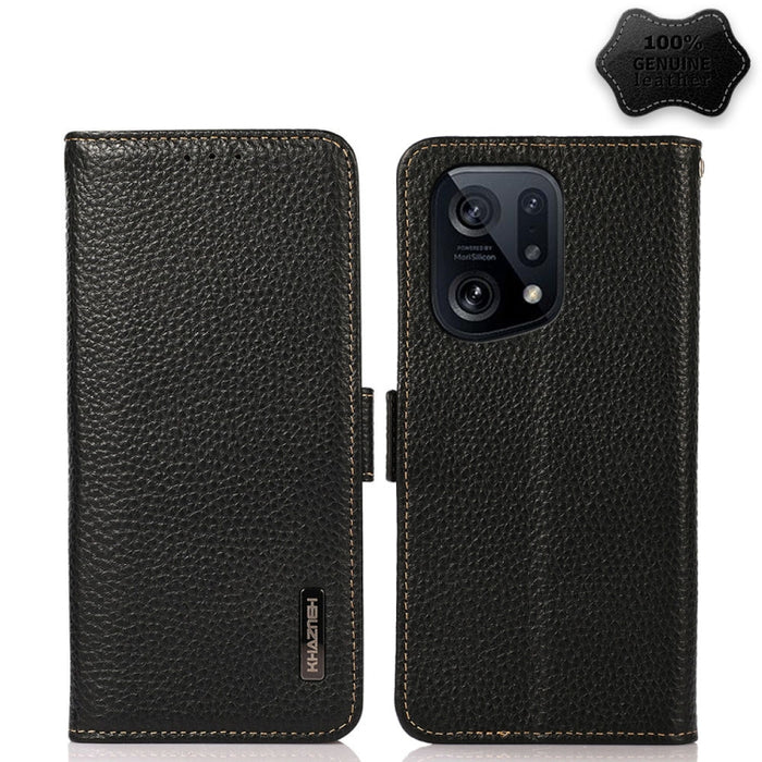 KHAZNEH Side-Magnetic Litchi Genuine Leather RFID Phone Case, For Xiaomi Poco X4 Pro 5G, For OPPO Find X5 Pro, For TCL 30 5G / 30 Plus 5G, For Wiko Y52, For OPPO Find X5, For Xiaomi Redmi K40S 5G