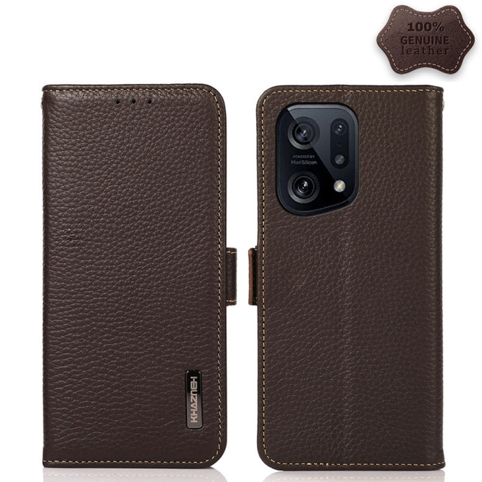 KHAZNEH Side-Magnetic Litchi Genuine Leather RFID Phone Case, For Xiaomi Poco X4 Pro 5G, For OPPO Find X5 Pro, For TCL 30 5G / 30 Plus 5G, For Wiko Y52, For OPPO Find X5, For Xiaomi Redmi K40S 5G