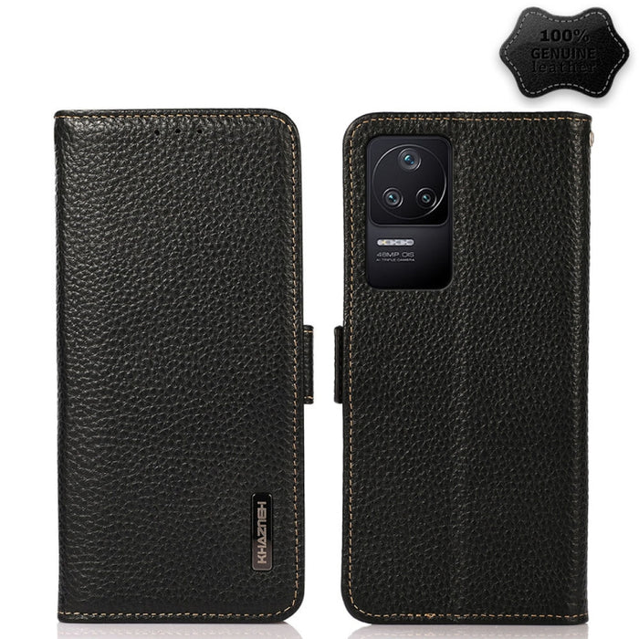 KHAZNEH Side-Magnetic Litchi Genuine Leather RFID Phone Case, For Xiaomi Poco X4 Pro 5G, For OPPO Find X5 Pro, For TCL 30 5G / 30 Plus 5G, For Wiko Y52, For OPPO Find X5, For Xiaomi Redmi K40S 5G