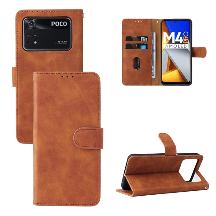 Estuche para teléfono de cuero con tapa magnética Skin Feel, For Xiaomi Poco M4 Pro 4G, For OnePlus Nord CE 2 5G