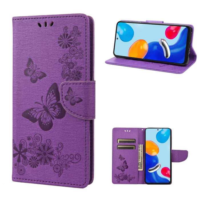 Estuche para teléfono de cuero con tapa horizontal en relieve de mariposa, For Xiaomi Redmi Note 11 4G / Note 11S, For Xiaomi Poco X4 Pro 5G