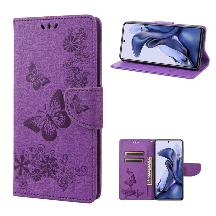 Estuche para teléfono de cuero con tapa horizontal en relieve de mariposa, For Xiaomi Redmi Note 11 4G / Note 11S, For Xiaomi Poco X4 Pro 5G