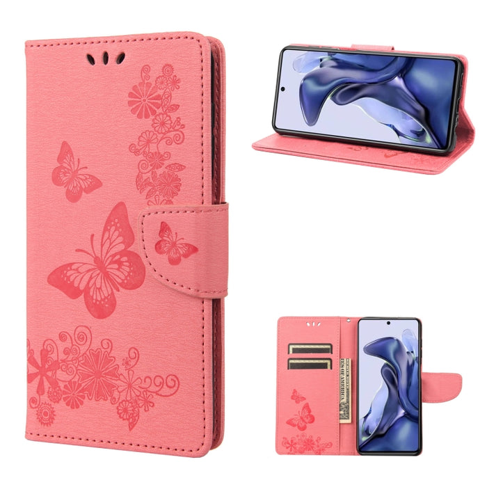 Estuche para teléfono de cuero con tapa horizontal en relieve de mariposa, For Xiaomi Redmi Note 11 4G / Note 11S, For Xiaomi Poco X4 Pro 5G