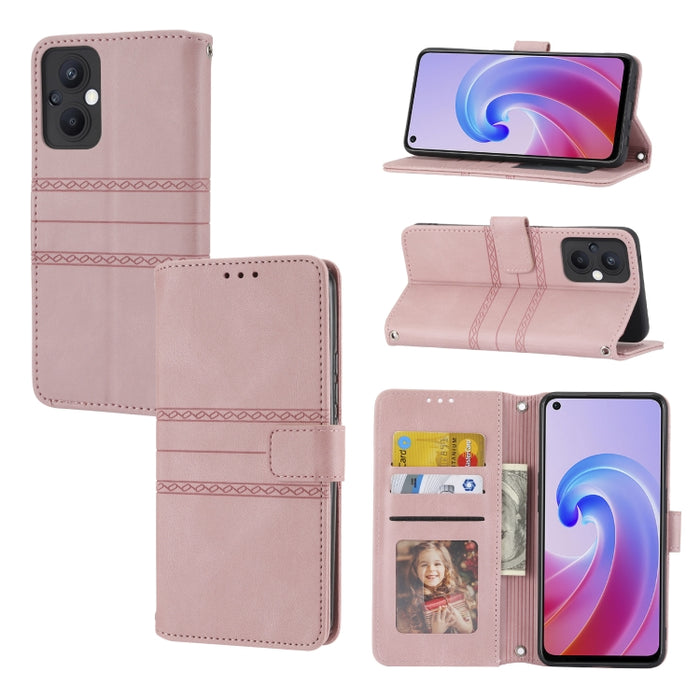 Estuche de cuero para teléfono con tapa horizontal con hebilla magnética a rayas en relieve, For Fujitsu Arrows F-52B, For OPPO A96 5G, For OPPO Reno7 5G, For OPPO Reno7 SE 5G, For OPPO Find X5, For OPPO Find X5 Pro, For OPPO Realme 9 Pro+             ...