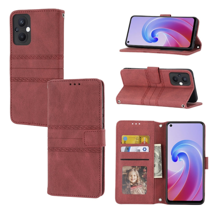 Estuche de cuero para teléfono con tapa horizontal con hebilla magnética a rayas en relieve, For Fujitsu Arrows F-52B, For OPPO A96 5G, For OPPO Reno7 5G, For OPPO Reno7 SE 5G, For OPPO Find X5, For OPPO Find X5 Pro, For OPPO Realme 9 Pro+             ...