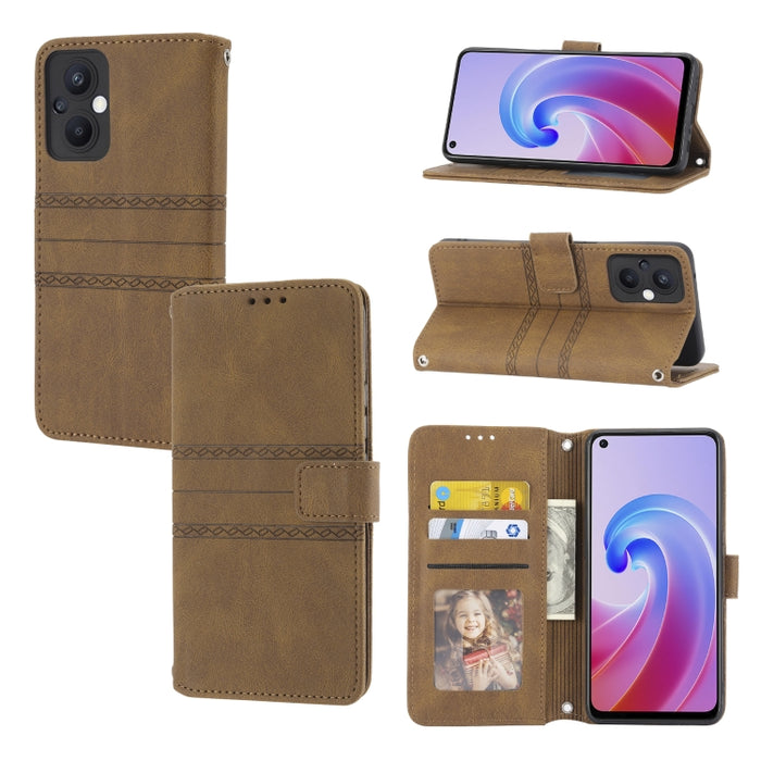 Estuche de cuero para teléfono con tapa horizontal con hebilla magnética a rayas en relieve, For Fujitsu Arrows F-52B, For OPPO A96 5G, For OPPO Reno7 5G, For OPPO Reno7 SE 5G, For OPPO Find X5, For OPPO Find X5 Pro, For OPPO Realme 9 Pro+             ...