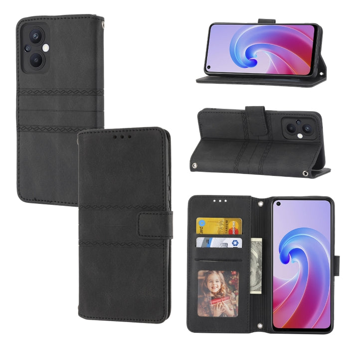 Estuche de cuero para teléfono con tapa horizontal con hebilla magnética a rayas en relieve, For Fujitsu Arrows F-52B, For OPPO A96 5G, For OPPO Reno7 5G, For OPPO Reno7 SE 5G, For OPPO Find X5, For OPPO Find X5 Pro, For OPPO Realme 9 Pro+             ...