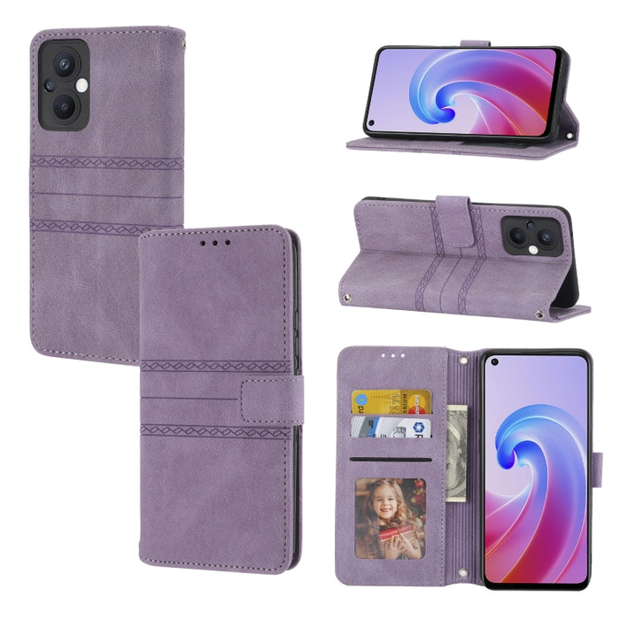 Estuche de cuero para teléfono con tapa horizontal con hebilla magnética a rayas en relieve, For Fujitsu Arrows F-52B, For OPPO A96 5G, For OPPO Reno7 5G, For OPPO Reno7 SE 5G, For OPPO Find X5, For OPPO Find X5 Pro, For OPPO Realme 9 Pro+             ...