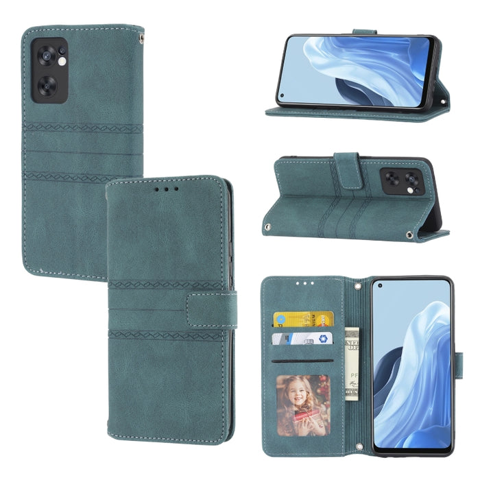 Estuche de cuero para teléfono con tapa horizontal con hebilla magnética a rayas en relieve, For Fujitsu Arrows F-52B, For OPPO A96 5G, For OPPO Reno7 5G, For OPPO Reno7 SE 5G, For OPPO Find X5, For OPPO Find X5 Pro, For OPPO Realme 9 Pro+             ...