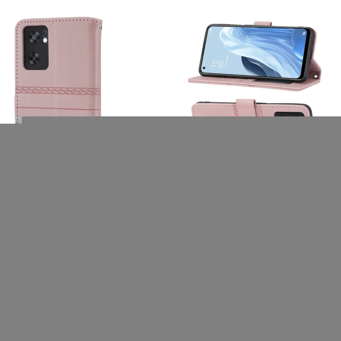Estuche de cuero para teléfono con tapa horizontal con hebilla magnética a rayas en relieve, For Fujitsu Arrows F-52B, For OPPO A96 5G, For OPPO Reno7 5G, For OPPO Reno7 SE 5G, For OPPO Find X5, For OPPO Find X5 Pro, For OPPO Realme 9 Pro+             ...