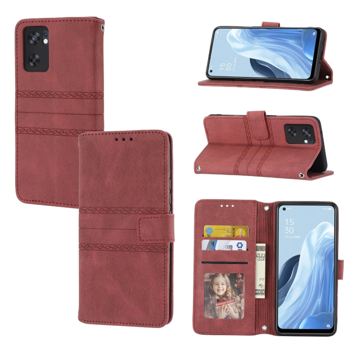 Estuche de cuero para teléfono con tapa horizontal con hebilla magnética a rayas en relieve, For Fujitsu Arrows F-52B, For OPPO A96 5G, For OPPO Reno7 5G, For OPPO Reno7 SE 5G, For OPPO Find X5, For OPPO Find X5 Pro, For OPPO Realme 9 Pro+             ...