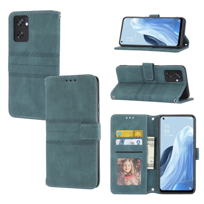 Estuche de cuero para teléfono con tapa horizontal con hebilla magnética a rayas en relieve, For Fujitsu Arrows F-52B, For OPPO A96 5G, For OPPO Reno7 5G, For OPPO Reno7 SE 5G, For OPPO Find X5, For OPPO Find X5 Pro, For OPPO Realme 9 Pro+             ...