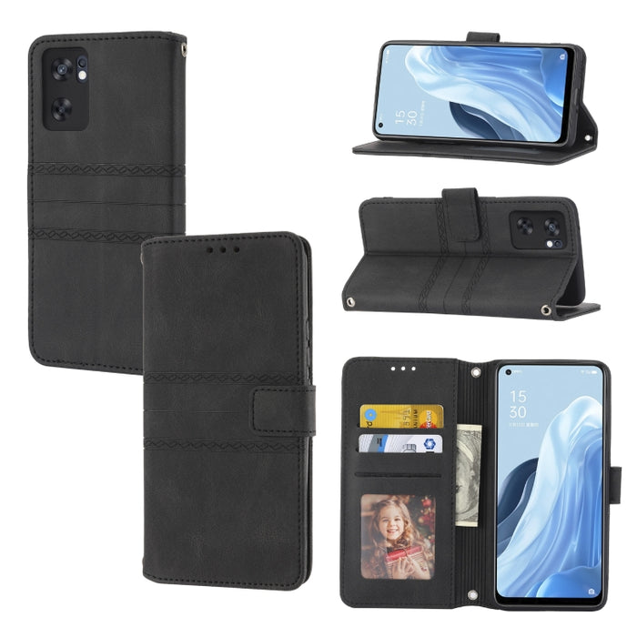 Estuche de cuero para teléfono con tapa horizontal con hebilla magnética a rayas en relieve, For Fujitsu Arrows F-52B, For OPPO A96 5G, For OPPO Reno7 5G, For OPPO Reno7 SE 5G, For OPPO Find X5, For OPPO Find X5 Pro, For OPPO Realme 9 Pro+             ...
