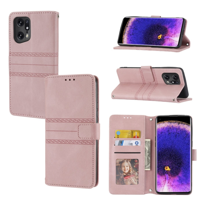 Estuche de cuero para teléfono con tapa horizontal con hebilla magnética a rayas en relieve, For Fujitsu Arrows F-52B, For OPPO A96 5G, For OPPO Reno7 5G, For OPPO Reno7 SE 5G, For OPPO Find X5, For OPPO Find X5 Pro, For OPPO Realme 9 Pro+             ...