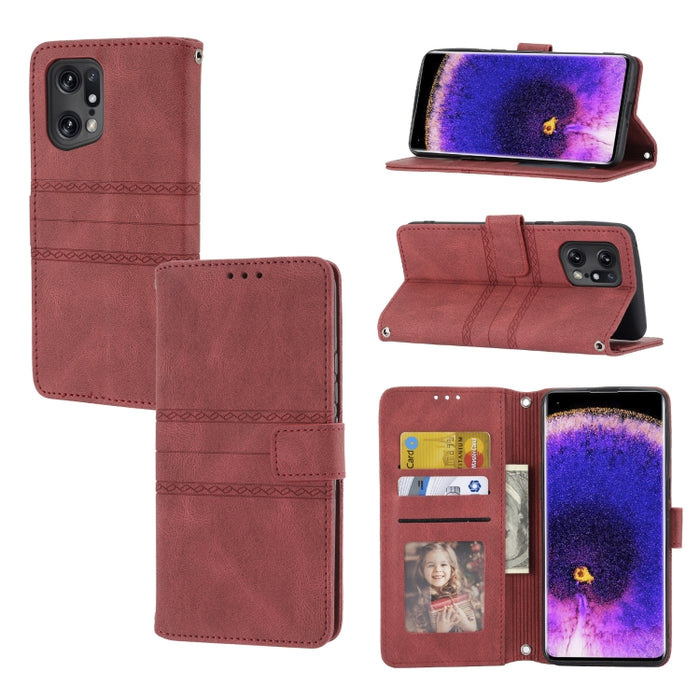 Estuche de cuero para teléfono con tapa horizontal con hebilla magnética a rayas en relieve, For Fujitsu Arrows F-52B, For OPPO A96 5G, For OPPO Reno7 5G, For OPPO Reno7 SE 5G, For OPPO Find X5, For OPPO Find X5 Pro, For OPPO Realme 9 Pro+             ...