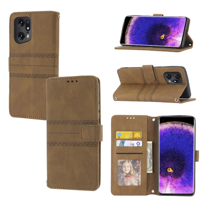 Estuche de cuero para teléfono con tapa horizontal con hebilla magnética a rayas en relieve, For Fujitsu Arrows F-52B, For OPPO A96 5G, For OPPO Reno7 5G, For OPPO Reno7 SE 5G, For OPPO Find X5, For OPPO Find X5 Pro, For OPPO Realme 9 Pro+             ...