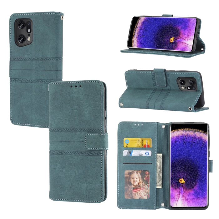 Estuche de cuero para teléfono con tapa horizontal con hebilla magnética a rayas en relieve, For Fujitsu Arrows F-52B, For OPPO A96 5G, For OPPO Reno7 5G, For OPPO Reno7 SE 5G, For OPPO Find X5, For OPPO Find X5 Pro, For OPPO Realme 9 Pro+             ...