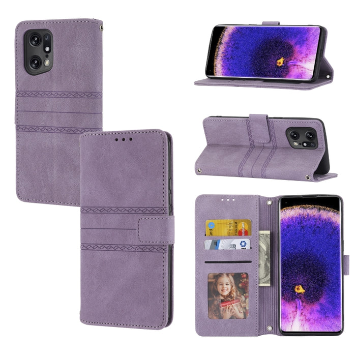 Estuche de cuero para teléfono con tapa horizontal con hebilla magnética a rayas en relieve, For Fujitsu Arrows F-52B, For OPPO A96 5G, For OPPO Reno7 5G, For OPPO Reno7 SE 5G, For OPPO Find X5, For OPPO Find X5 Pro, For OPPO Realme 9 Pro+             ...