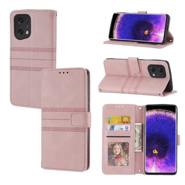 Estuche de cuero para teléfono con tapa horizontal con hebilla magnética a rayas en relieve, For Fujitsu Arrows F-52B, For OPPO A96 5G, For OPPO Reno7 5G, For OPPO Reno7 SE 5G, For OPPO Find X5, For OPPO Find X5 Pro, For OPPO Realme 9 Pro+             ...