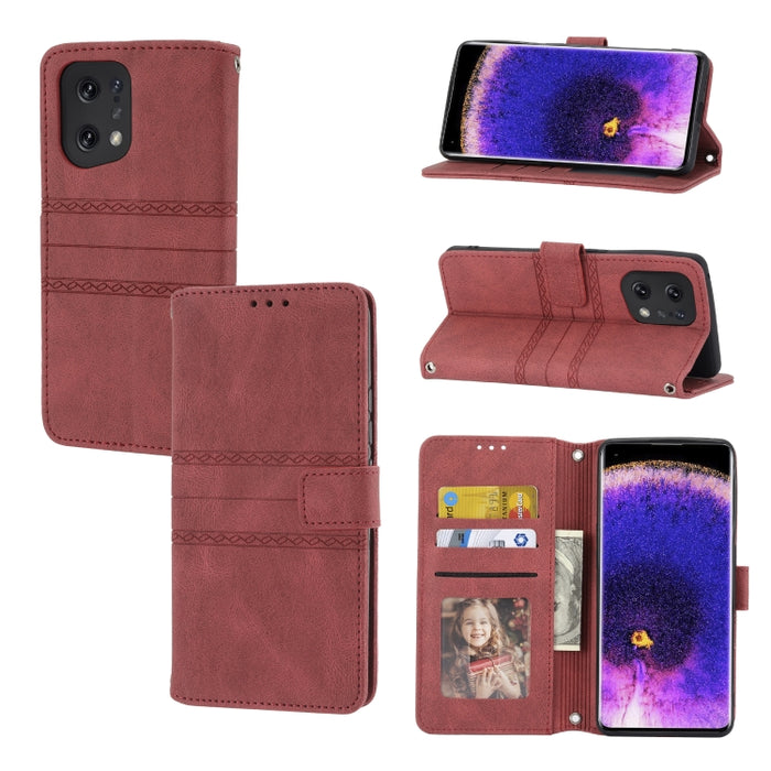 Estuche de cuero para teléfono con tapa horizontal con hebilla magnética a rayas en relieve, For Fujitsu Arrows F-52B, For OPPO A96 5G, For OPPO Reno7 5G, For OPPO Reno7 SE 5G, For OPPO Find X5, For OPPO Find X5 Pro, For OPPO Realme 9 Pro+             ...