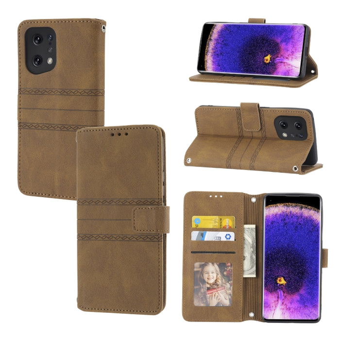 Estuche de cuero para teléfono con tapa horizontal con hebilla magnética a rayas en relieve, For Fujitsu Arrows F-52B, For OPPO A96 5G, For OPPO Reno7 5G, For OPPO Reno7 SE 5G, For OPPO Find X5, For OPPO Find X5 Pro, For OPPO Realme 9 Pro+             ...