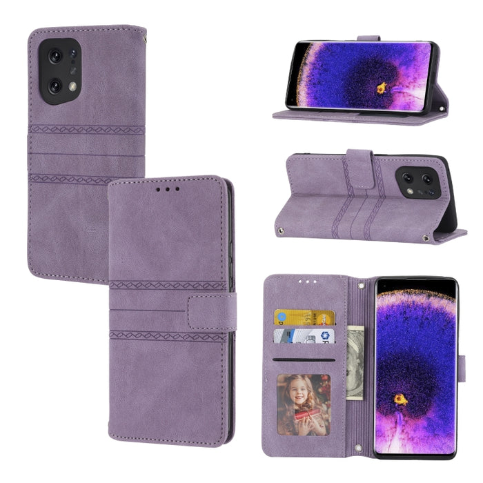 Estuche de cuero para teléfono con tapa horizontal con hebilla magnética a rayas en relieve, For Fujitsu Arrows F-52B, For OPPO A96 5G, For OPPO Reno7 5G, For OPPO Reno7 SE 5G, For OPPO Find X5, For OPPO Find X5 Pro, For OPPO Realme 9 Pro+             ...