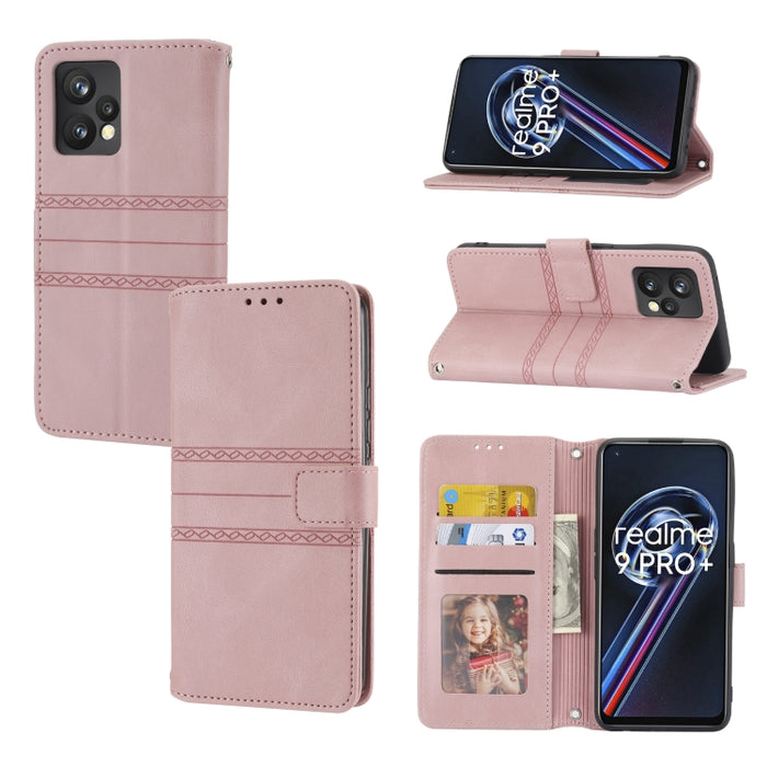 Estuche de cuero para teléfono con tapa horizontal con hebilla magnética a rayas en relieve, For Fujitsu Arrows F-52B, For OPPO A96 5G, For OPPO Reno7 5G, For OPPO Reno7 SE 5G, For OPPO Find X5, For OPPO Find X5 Pro, For OPPO Realme 9 Pro+             ...