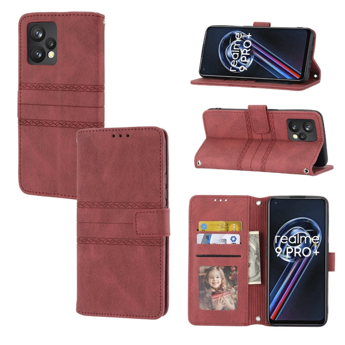 Estuche de cuero para teléfono con tapa horizontal con hebilla magnética a rayas en relieve, For Fujitsu Arrows F-52B, For OPPO A96 5G, For OPPO Reno7 5G, For OPPO Reno7 SE 5G, For OPPO Find X5, For OPPO Find X5 Pro, For OPPO Realme 9 Pro+             ...