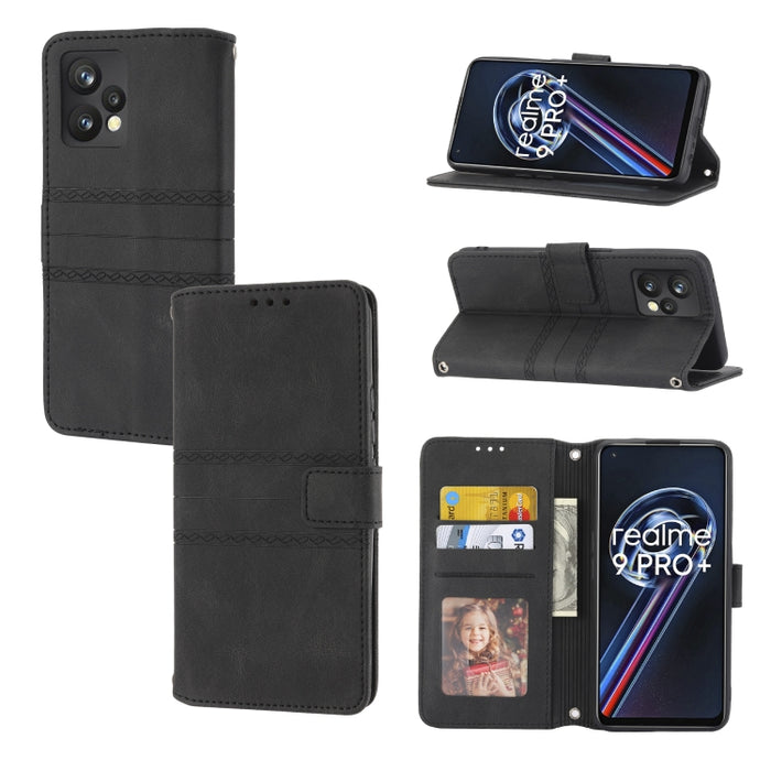 Estuche de cuero para teléfono con tapa horizontal con hebilla magnética a rayas en relieve, For Fujitsu Arrows F-52B, For OPPO A96 5G, For OPPO Reno7 5G, For OPPO Reno7 SE 5G, For OPPO Find X5, For OPPO Find X5 Pro, For OPPO Realme 9 Pro+             ...