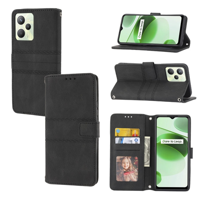 Estuche de cuero para teléfono con tapa horizontal con hebilla magnética a rayas en relieve, For Fujitsu Arrows F-52B, For OPPO A96 5G, For OPPO Reno7 5G, For OPPO Reno7 SE 5G, For OPPO Find X5, For OPPO Find X5 Pro, For OPPO Realme 9 Pro+             ...