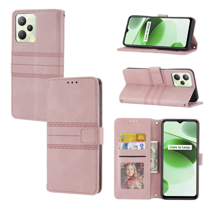 Estuche de cuero para teléfono con tapa horizontal con hebilla magnética a rayas en relieve, For Fujitsu Arrows F-52B, For OPPO A96 5G, For OPPO Reno7 5G, For OPPO Reno7 SE 5G, For OPPO Find X5, For OPPO Find X5 Pro, For OPPO Realme 9 Pro+             ...